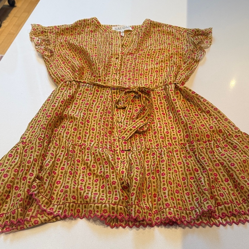 SALONI Bette Belted Silk Blend Voile Mini Dress, Daisy Trail, Size 2 - Picture 8 of 14